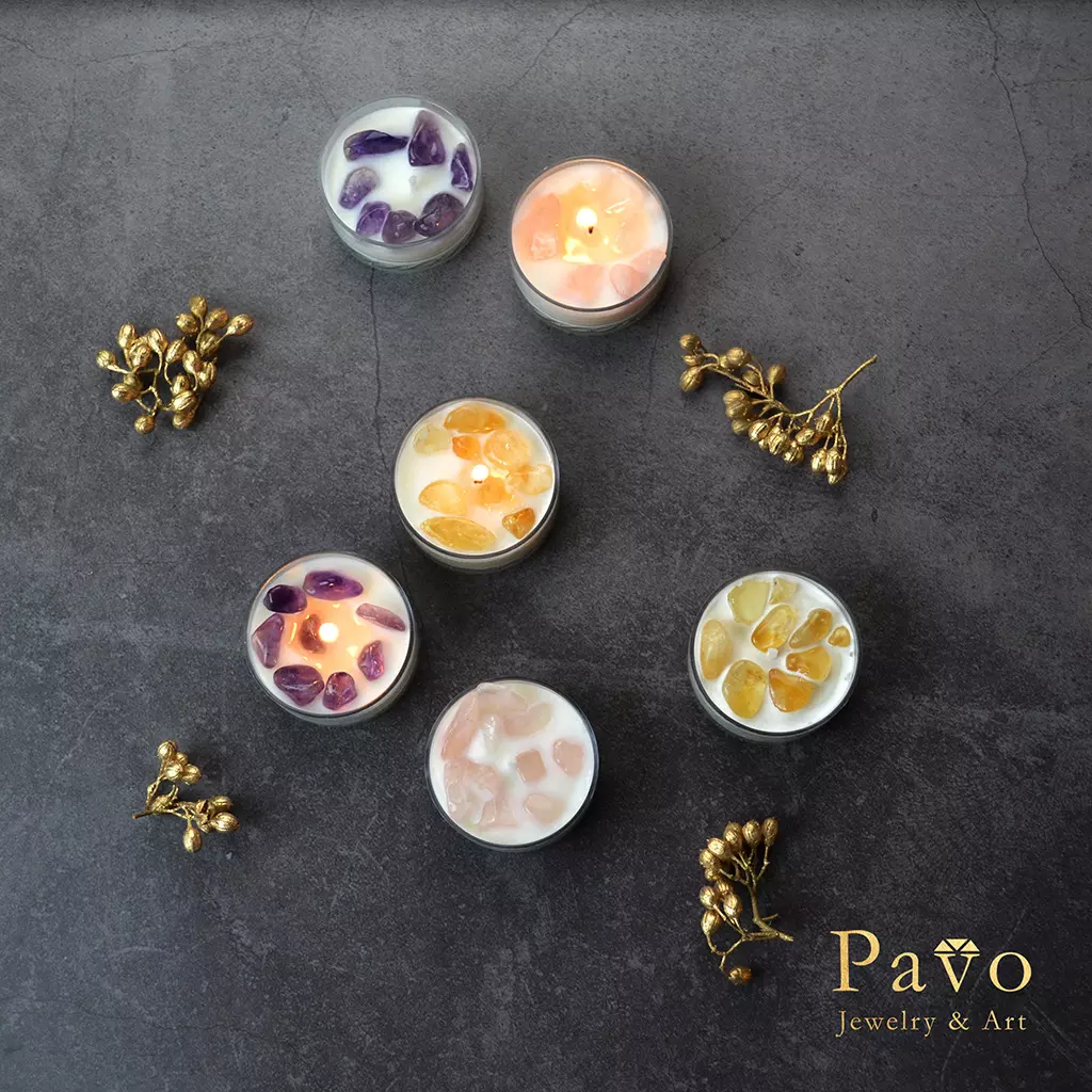 Pavo 專屬香氛水晶大豆茶蠟燭-粉水晶2
