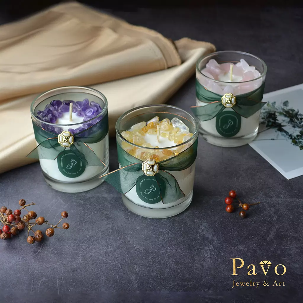 Pavo 專屬香氛水晶大豆蠟燭-紫 黃 粉水晶
