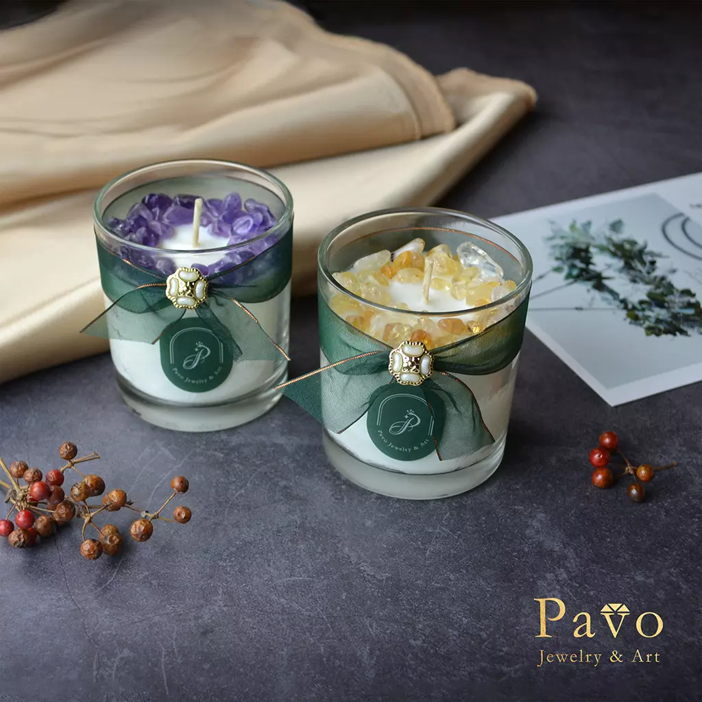 Pavo 專屬香氛水晶大豆蠟燭-紫 黃水晶