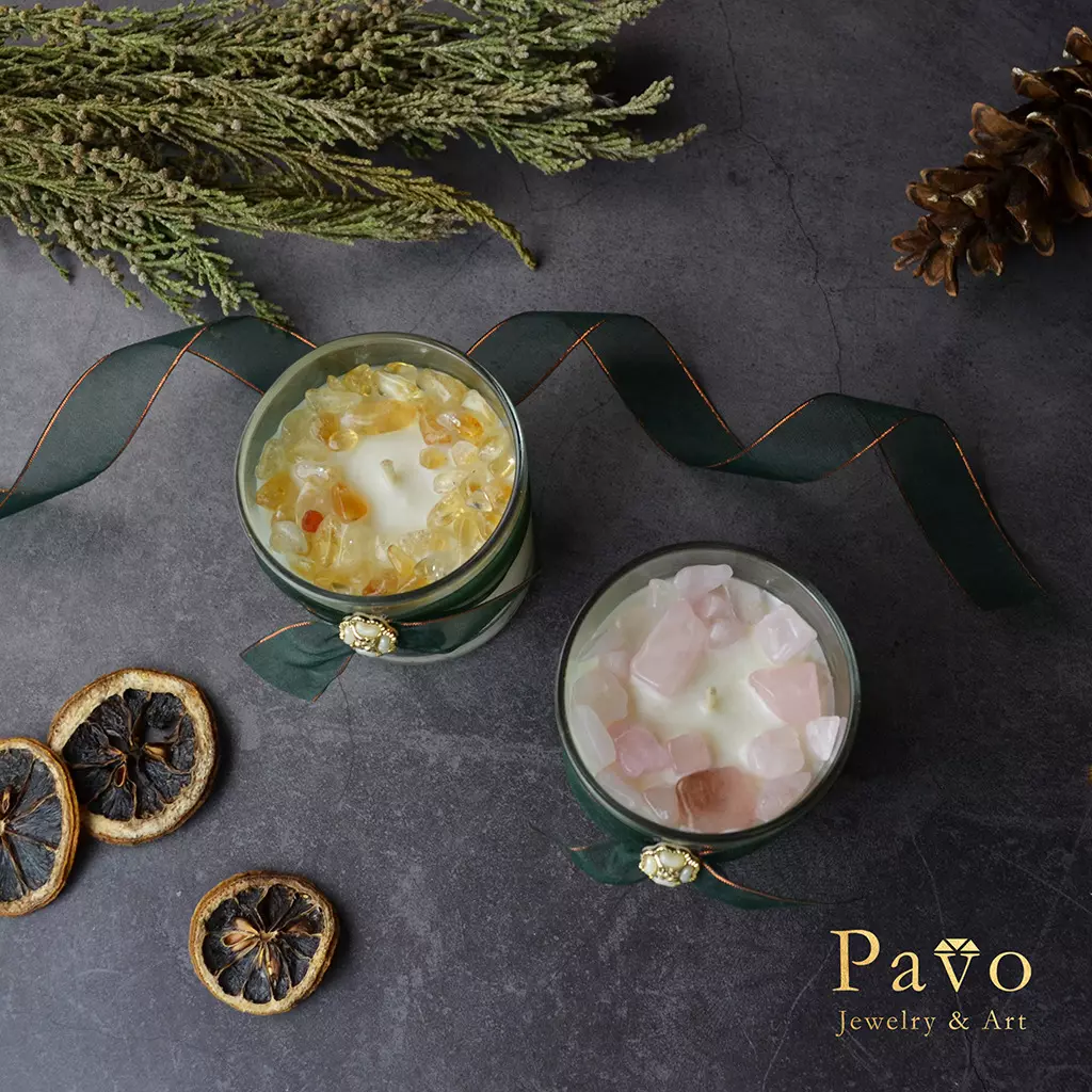 Pavo 專屬香氛水晶大豆蠟燭-黃 粉水晶